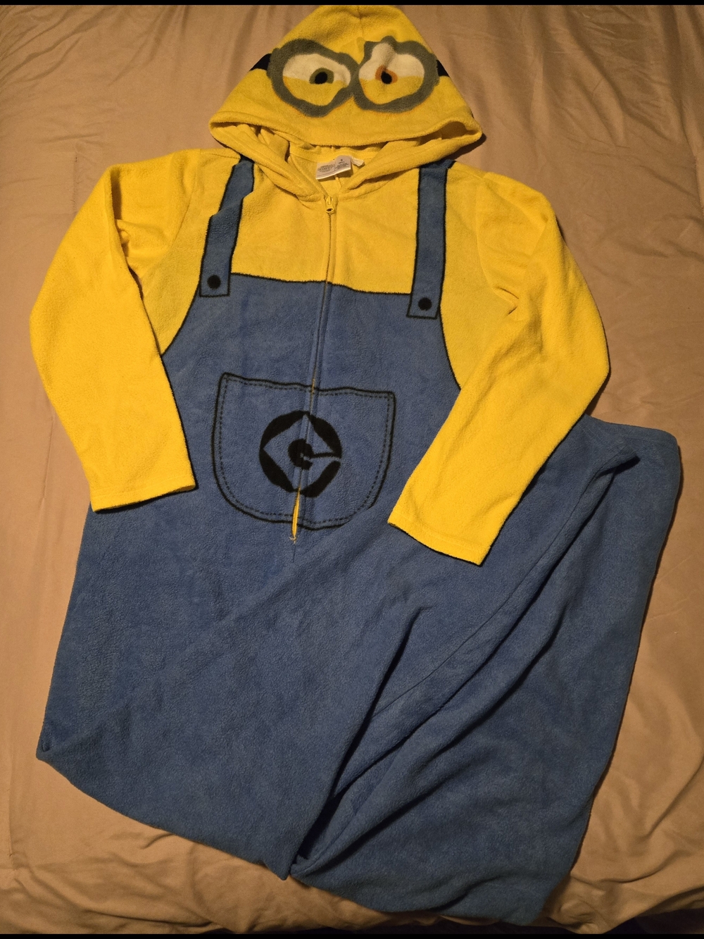 Minion-Inspired Hooded Zip Fleece Onesie - Yellow & Blue
